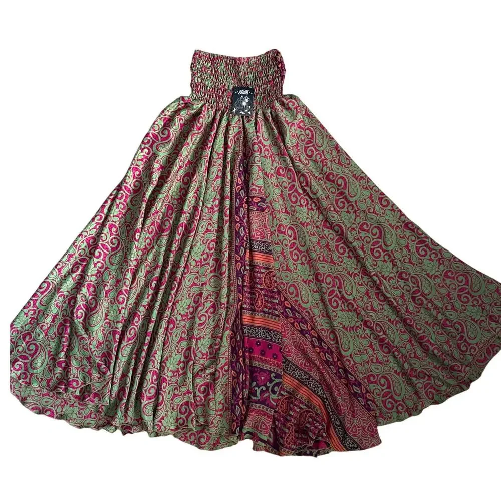 Silk Ranch Maxi Palazoo Upcycled Silk Pants Multicolor Size One Size Fits Most - Picture 3 of 9